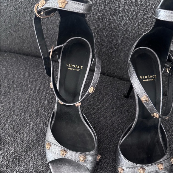 Versace Black and Gold Studded Heels
